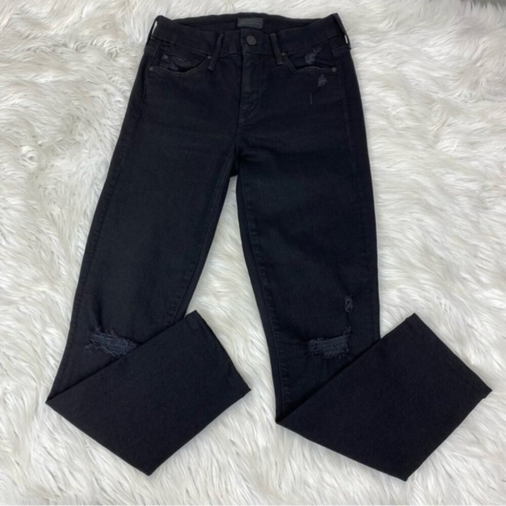 Mother‎ The Looker Ankle Fray Jeans 23 Guilty As Sin Black Distressed 1431-180